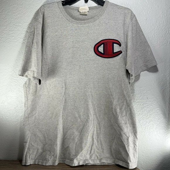 Champion Men's Vintage Navy Cotton T-shirt Crewneck Big C Patch Logo Size XL - Picture 1 of 9